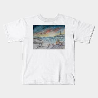 lighthouse beach art print Kids T-Shirt